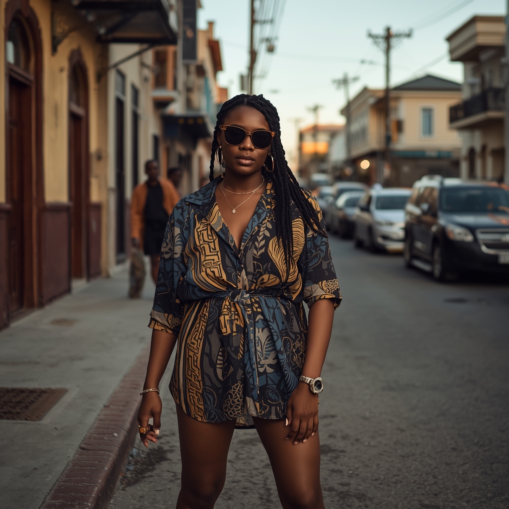 Editorial image of Caribbean street style with confident, effortless silhouettes in warm coastal light
