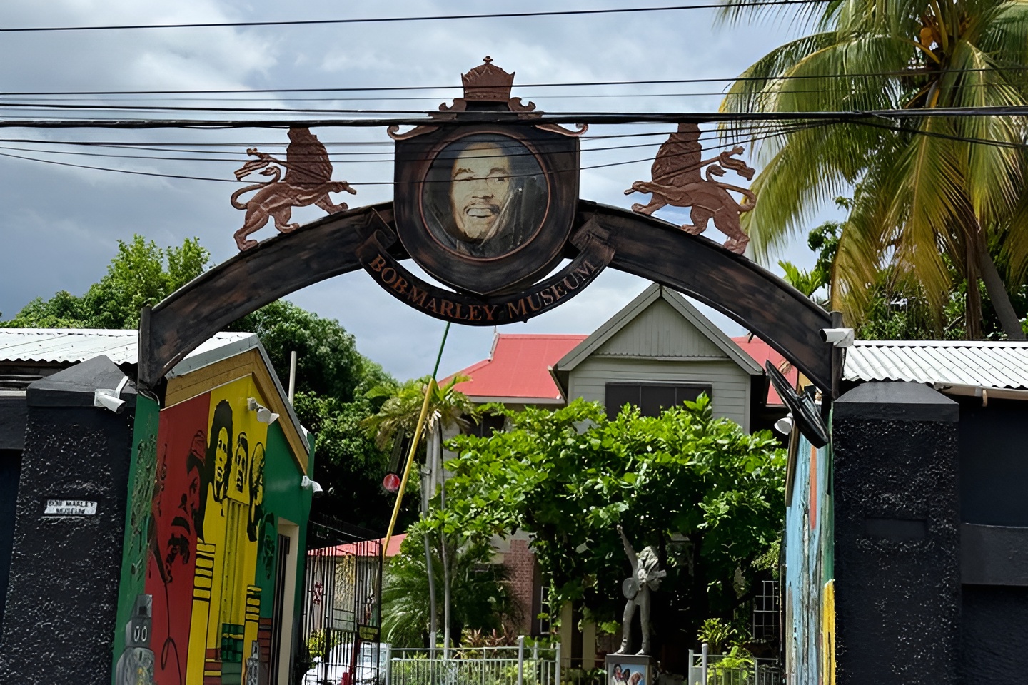 Exterior of the Bob Marley Museum on Hope Road in Kingston, Jamaica, showing the preserved historic residence