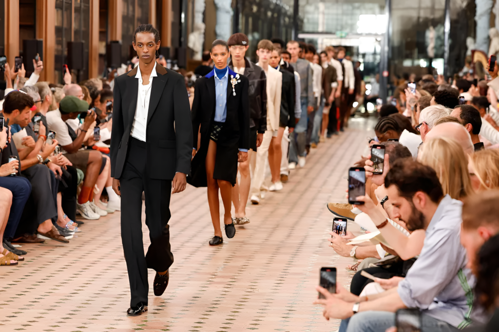 Caribbean designer runway look featuring structured silhouette and modern luxury aesthetic