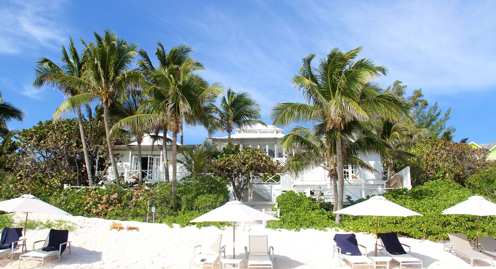 Quiet luxury terrace on Harbor Island Bahamas with sea view