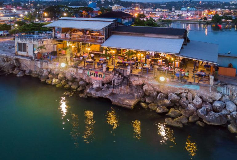 Pier 1 Montego Bay waterfront seafood dining at sunset
