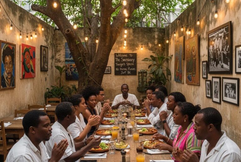 A quiet Jamaican dining space where conversation and routine take precedence over visibility